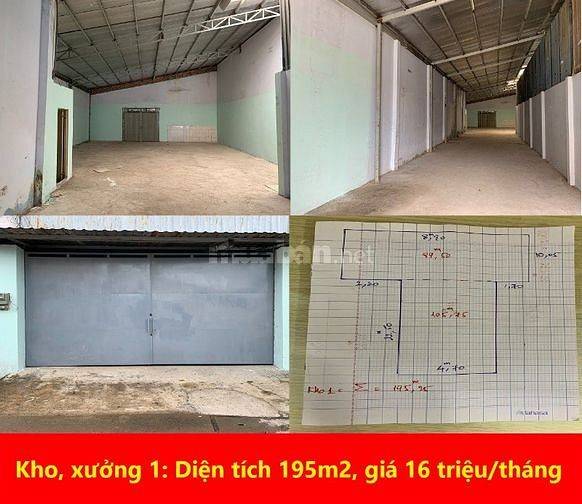 Cho thuê kho, xưởng 195 m2, 278 m2  Tân Hòa Đông, Bình Tân