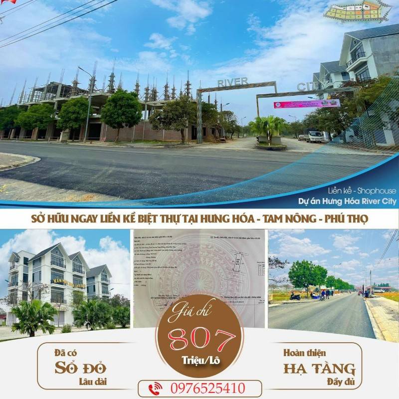 Chỉ từ 800tr sở hữu đất nền khu đô thị Hưng Hóa River City - đường 26m