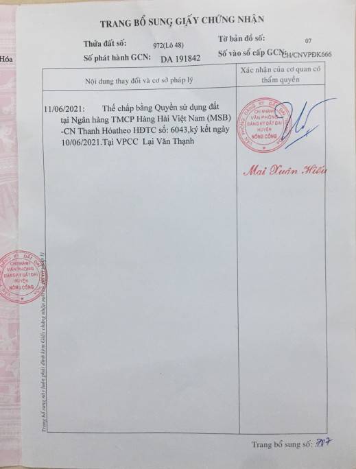Công ty ĐG Hà Thành đấu giá TSĐB của NH MSB - Đất Nông Cống, Thanh Hóa