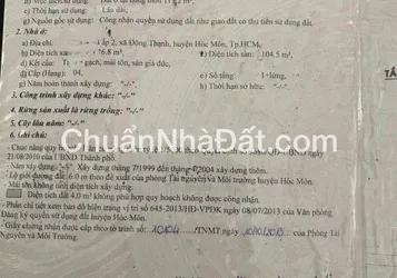 BÁN NHÀ ĐẶNG THÚC VỊNH HÓC MÔN 112M HẺM XE HƠI -SHR GIÁ 3,1 TỶ