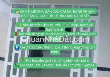 Cho thuê nhà 2 phòng ngủ gần cầu Cái Da